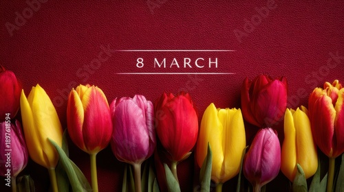 March 8 celebration with colorful flowers showing support for women's rights and achievements