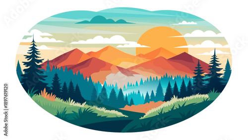 Very beautiful minimalist forest horizon artwork on a white background expressing tranquility and simplicity for commercial t-shirt vectors.
