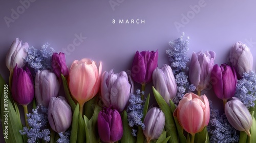 Celebrating women's day with tulips and flowers on March 8 in a simple floral arrangement
