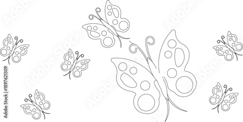 Elegant vector illustration of multiple butterflies in various sizes, featuring clean minimalist line art and decorative wing patterns