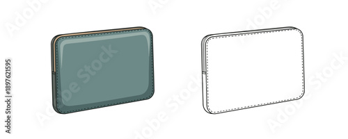 Minimalist laptop sleeve case illustration in muted teal and white line art style for electronic device protection and storage