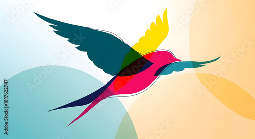 Dynamic abstract bird illustration with colorful wings and streamlined motion design on modern backdrop