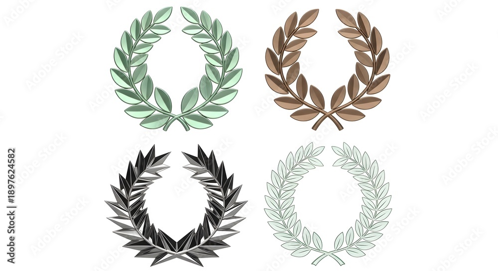 Obraz premium Set of Four 3D Metallic Laurel Wreaths for Awards and Heritage Logos