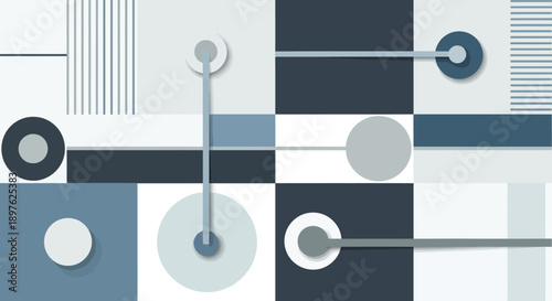 Abstract geometric composition featuring overlapping circles and connecting lines in a muted, modern color palette