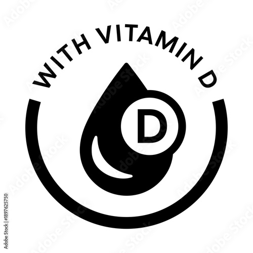 Minimalist Black and White Vitamin D Droplet Infographic Icon for Bone Health Supplements, Medical Skincare, and Professional Wellness Branding isolated on white - High-Quality Vector Illustration