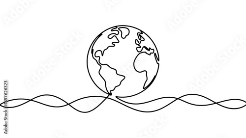 A simple line drawing of the Earth with a wavy line underneath it