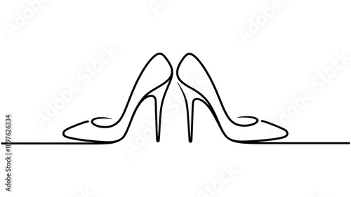 A minimalist line drawing of a pair of high-heeled shoes on a white background