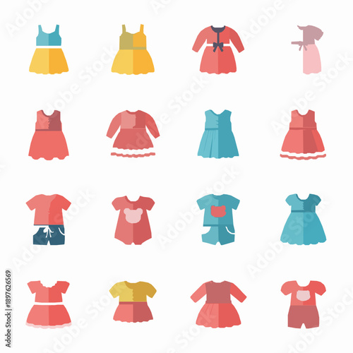 Flat Vector Icons of Baby Girl Dresses for Everyday and Special Occasions