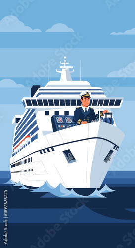 Experienced Captain Navigating Grand Ocean Liner Through Azure Waters