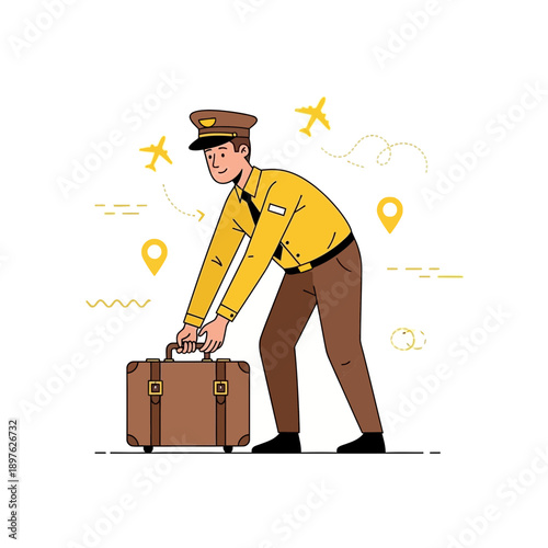 Experienced Porter Assisting Traveler with Luggage at Airport Terminal Environment