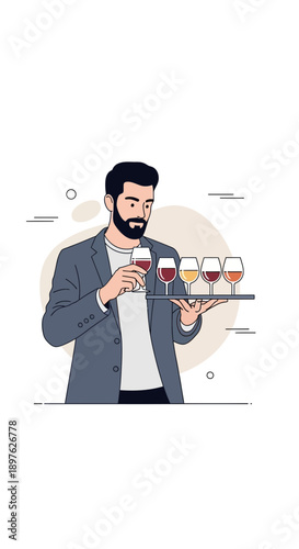 Expert Sommelier Presents Wine Tasting Flight Elegant Gentleman