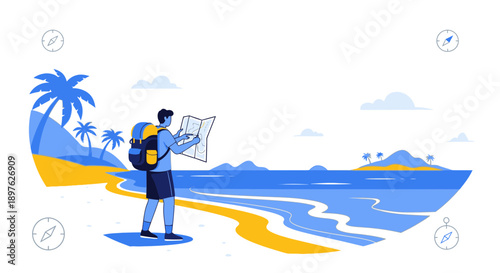 Explorer Consulting Map Tropical Beach Adventure Destination Discovery