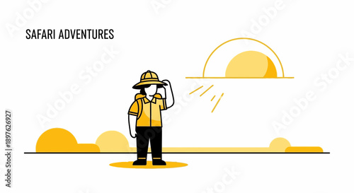 Explorer Discovering Sunny Horizons In Minimalist Abstract Landscape