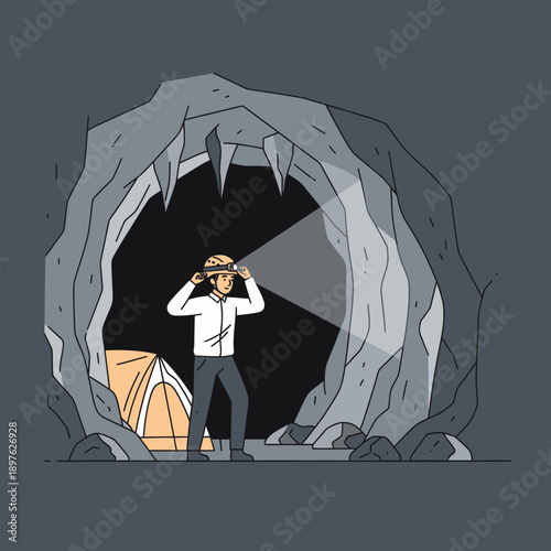 Explorer Discovering Hidden Wonders Inside Ancient Cavern