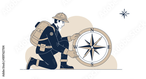 Explorer With Compass Discovering Direction Adventure Travel Journey Quest