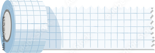 Roll of White Grid Tape Illustration: Adhesive Supply for Crafts, Art Projects, and DIY, Isolated on White, Perfect for Graphic Design and Mockups
