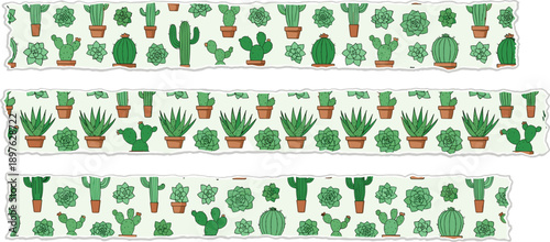 Cactus and Succulent Torn Paper Borders: Whimsical Desert Garden Design for Crafts, Scrapbooking, and Creative Projects