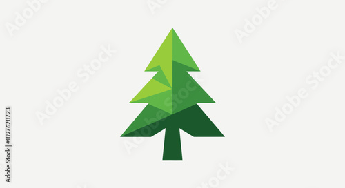Geometric Green Christmas Tree Depiction, Modern Design, Illustrative, Vector, Minimalist Style
