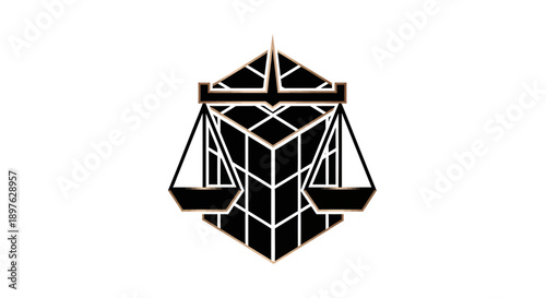 Geometric Justice Icon Depicting Balance and Fairness on a Clean, White Background