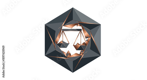 Geometric Justice Icon with Scales of Balance and Metallic and Minimalist Design