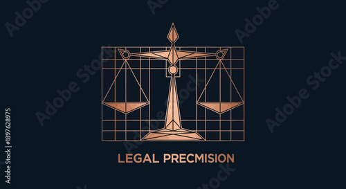 Geometric Justice Scale Design Showcasing Balanced Scales and Legal Precision Concept
