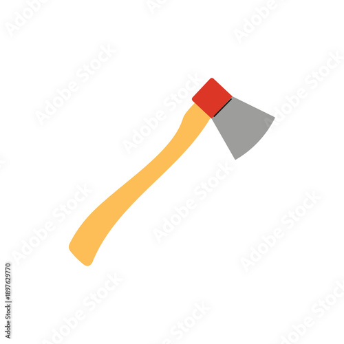 Color firefighter axe icon, firefighting tool for extinguishing fires, wood cutting, shield equipment, vector illustration.