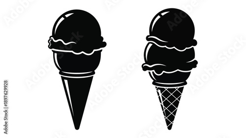 Two scoops of ice cream in cones a striking silhouette