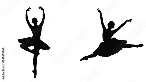 Two ballet dancers in dynamic poses a striking silhouette