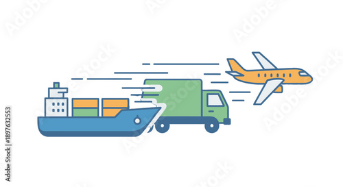 Multimodal Transportation Logistics Shipping Cargo by Sea Land and Air.