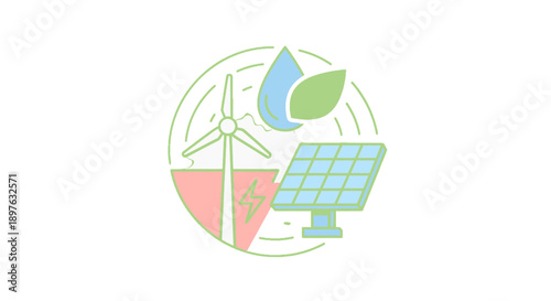 Renewable Energy Sources Wind Turbine Solar Panel Eco Friendly.