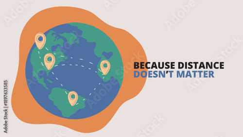 Cartoon vector illustration of globe with location markers, travel and global concept
