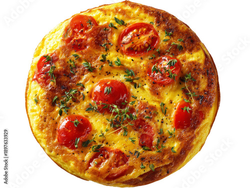 Delicious homemade frittata with fresh cherry tomatoes and herbs Isolated Transparent Background, PNG
