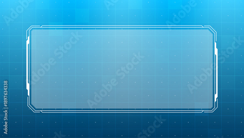 Futuristic hud window element on blue grid background. Abstract frame design for ui interface, augmented reality display, or gaming technology.