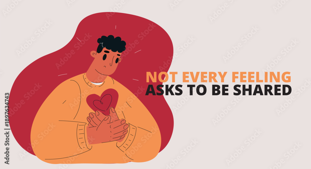 Naklejka premium Cartoon vector illustration of man holding his chest, feeling emotional and heart-related concept