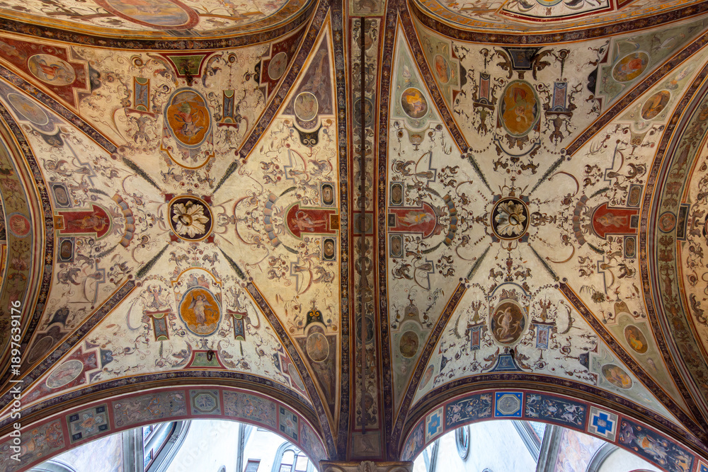 Obraz premium Interiors of Loggia dei Lanzi museum on Signoria square, Florence, Italy