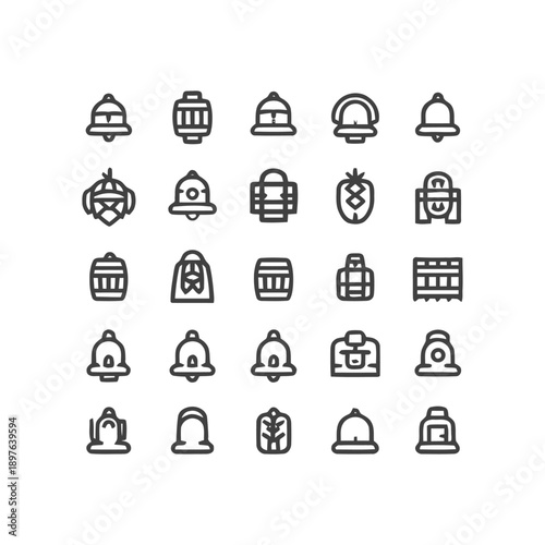 Collection of various bell-shaped icons in a minimalist style.