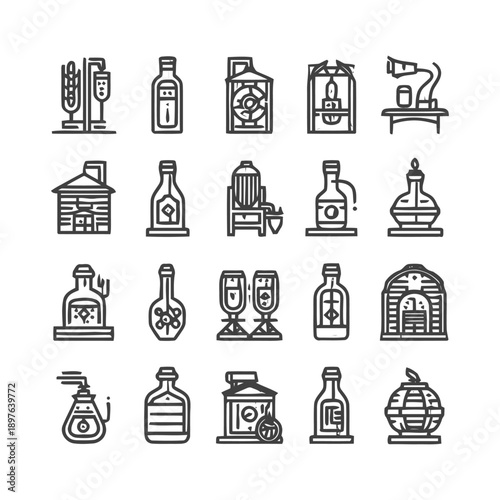 Collection of Brewing and Distilling Icons for Design.