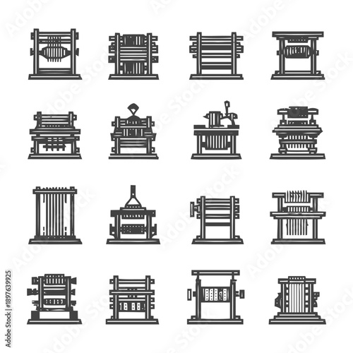 Collection of Weaving Looms: Vintage Textile Machinery Illustrations.