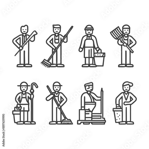 Collection of Cleaning Workers: Vector Illustrations for Design.