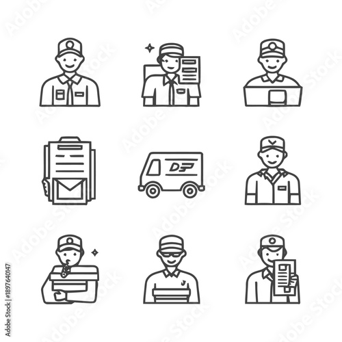 Delivery Personnel Icons: A Collection of Courier and Postal Workers.