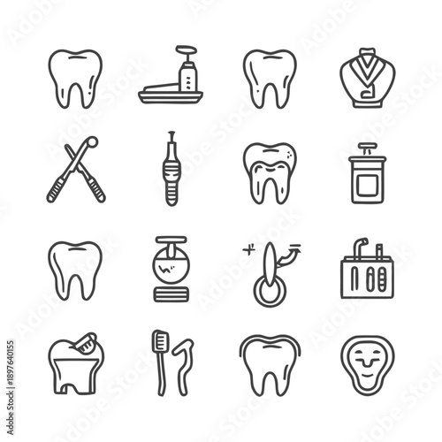 Dental health and care equipment icons for dentistry.