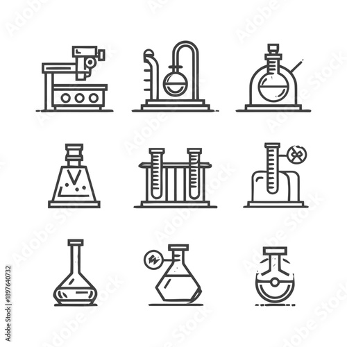 Laboratory Equipment Icons: Science and Research Tools.