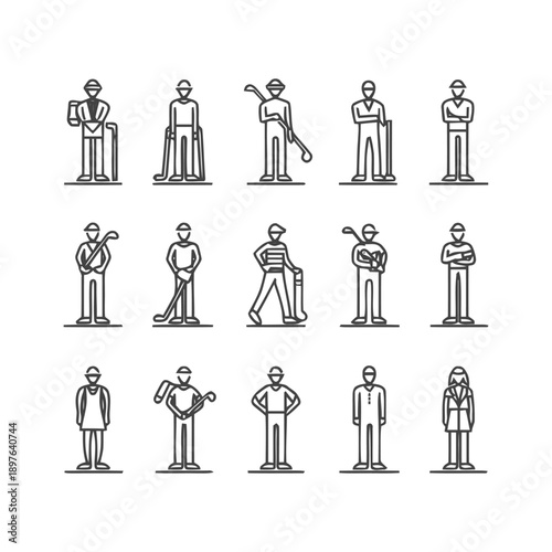 Line Art Illustrations of People in Various Professions and Activities.
