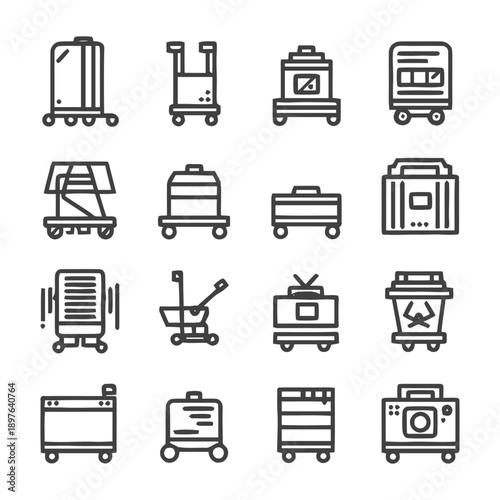 Collection of Luggage and Cart Icons for Travel and Transport.