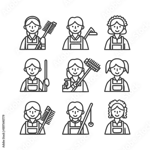Cleaning Lady Icons: A Collection of Housekeeping Illustrations.