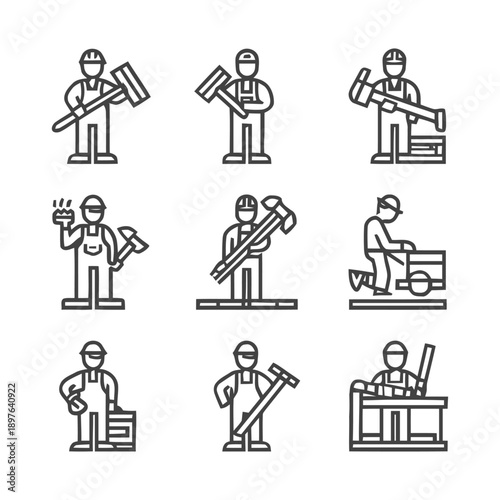 Construction Workers: A Collection of Line Art Icons.