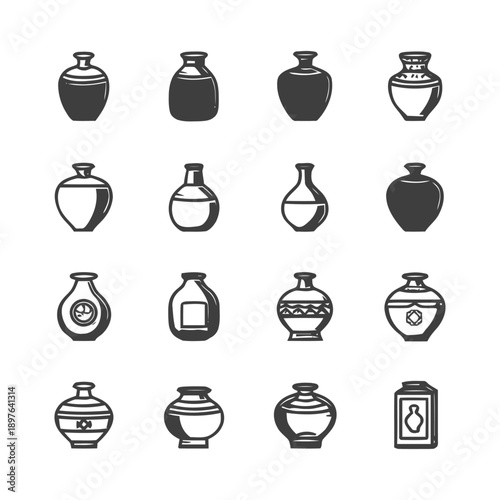 Collection of Decorative Pottery Vessels in Minimalist Style.