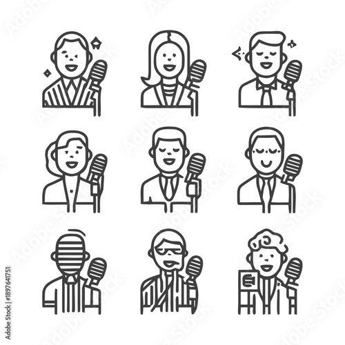 Diverse Group of People Holding Microphones for Broadcasting.