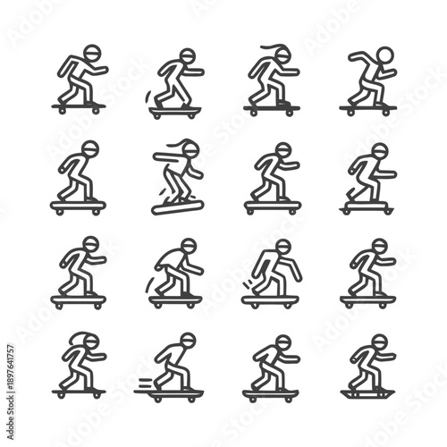 Skateboarders in Action: A Collection of Dynamic Line Art Illustrations.