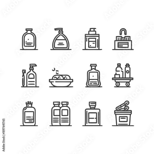 Collection of bathroom and hygiene product icons.